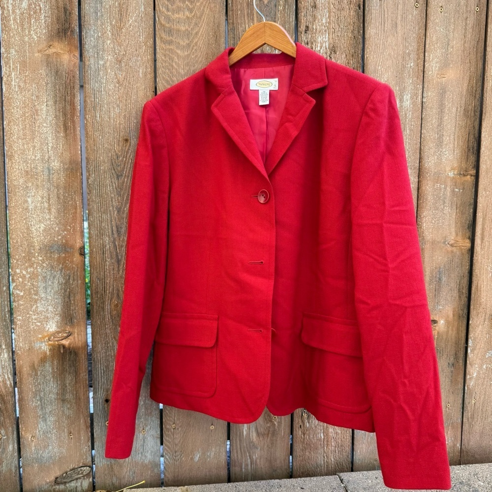 TALBOTS Women's Red Lined Wool Blazer Jacket Coat Buttons Size 14 - Picture 2 of 15